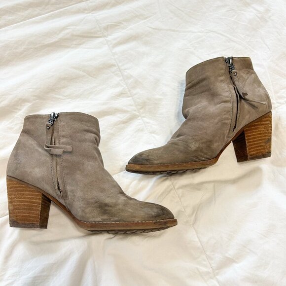 Sam Edelman Gray Suede Ankle Boots Block Heel Zip Up Western Bootie Size 8 - Picture 2 of 8